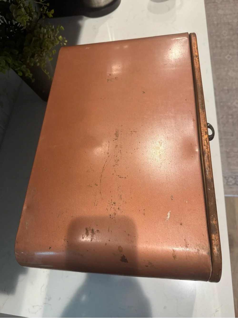 Vintage Copper Metal Bread Copper Tone Metal Bread Box with Front Drop-Down Door